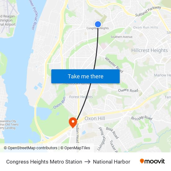 Congress Heights Metro Station to National Harbor map