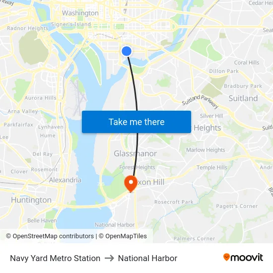 Navy Yard Metro Station to National Harbor map