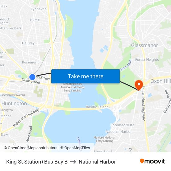 King Street-Old Town+Bay B to National Harbor map