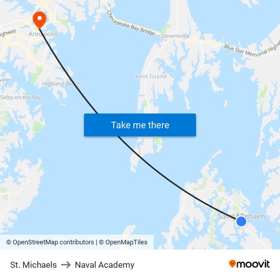 St. Michaels to Naval Academy map