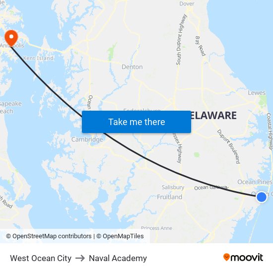 West Ocean City to Naval Academy map