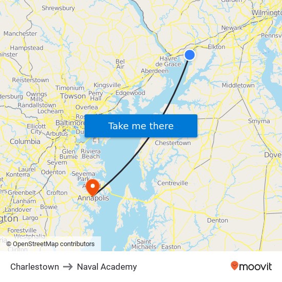 Charlestown to Naval Academy map