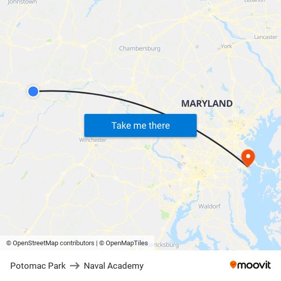 Potomac Park to Naval Academy map