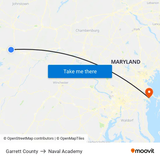 Garrett County to Naval Academy map