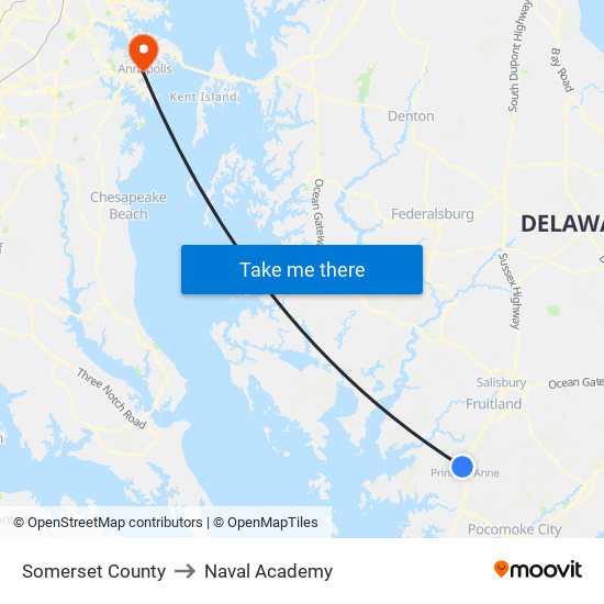 Somerset County to Naval Academy map