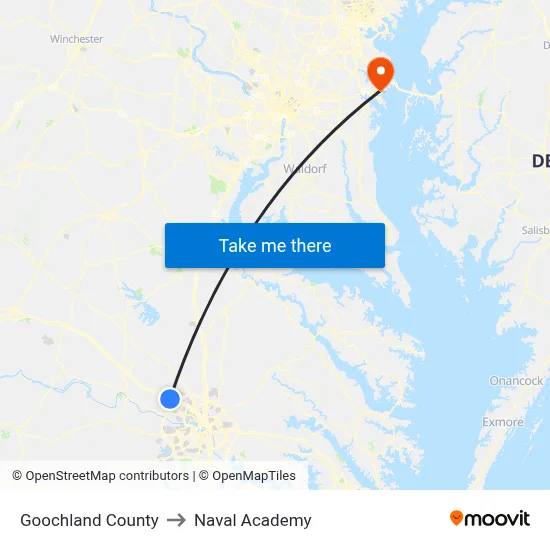 Goochland County to Naval Academy map