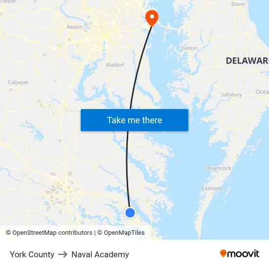 York County to Naval Academy map