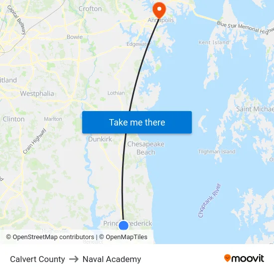 Calvert County to Naval Academy map