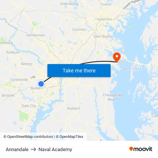 Annandale to Naval Academy map