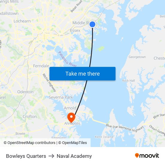 Bowleys Quarters to Naval Academy map