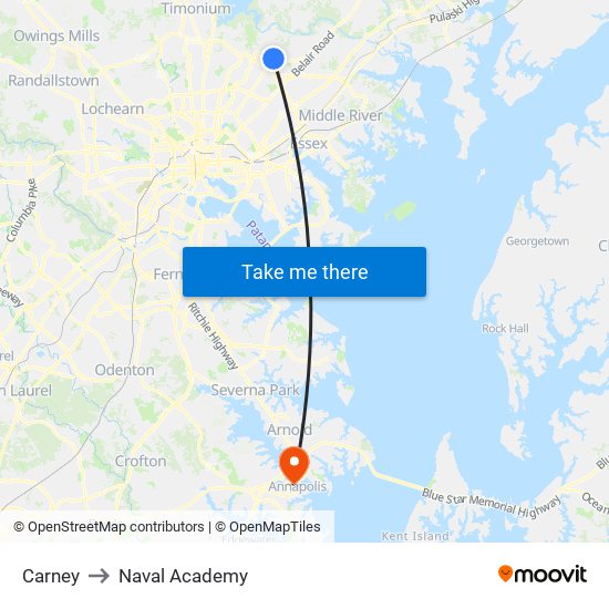 Carney to Naval Academy map