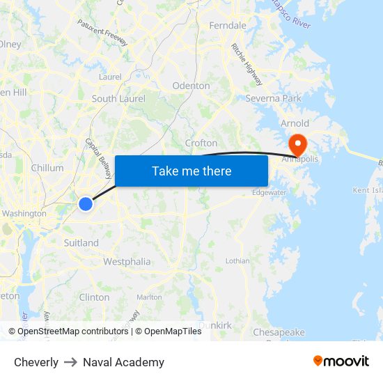 Cheverly to Naval Academy map