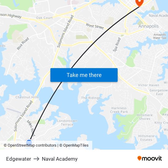 Edgewater to Naval Academy map