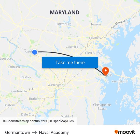 Germantown to Naval Academy map