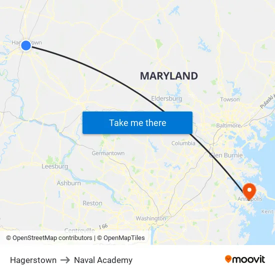 Hagerstown to Naval Academy map