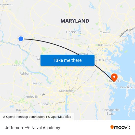 Jefferson to Naval Academy map