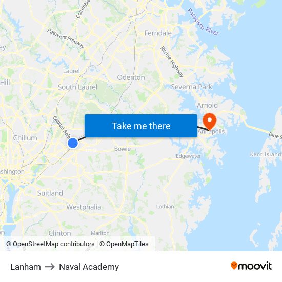 Lanham to Naval Academy map