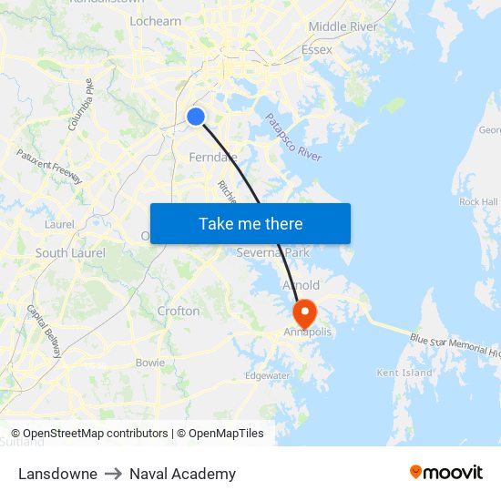 Lansdowne to Naval Academy map