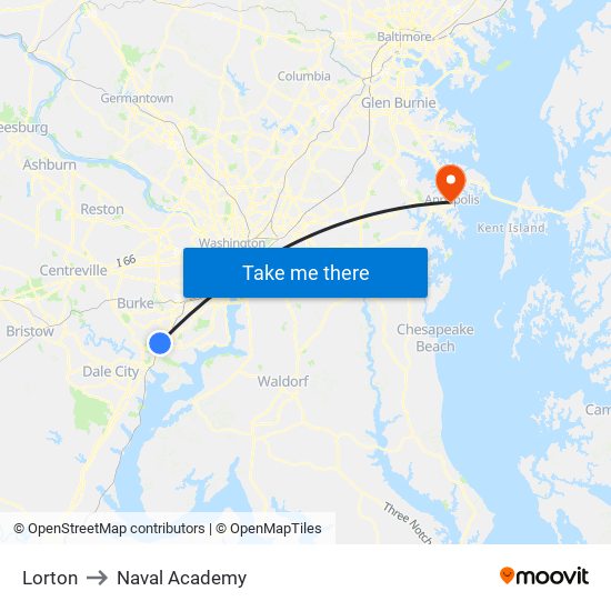 Lorton to Naval Academy map