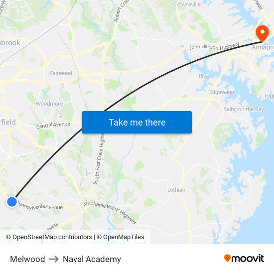 Melwood to Naval Academy map