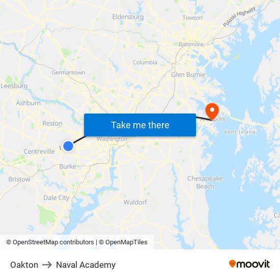 Oakton to Naval Academy map