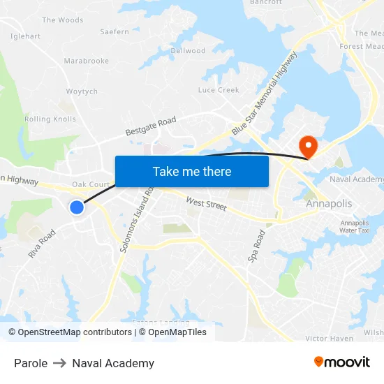 Parole to Naval Academy map