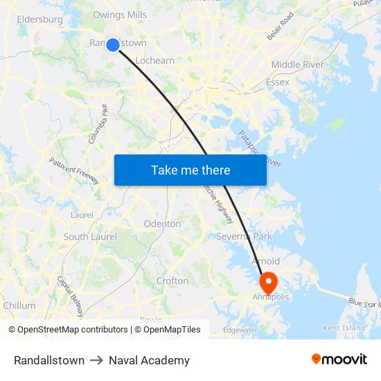 Randallstown to Naval Academy map