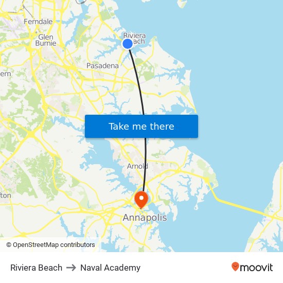 Riviera Beach to Naval Academy map