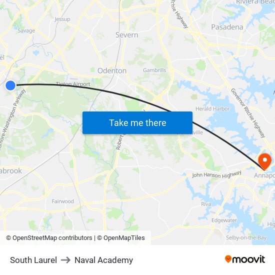 South Laurel to Naval Academy map