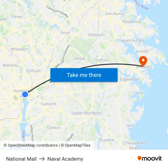 National Mall to Naval Academy map