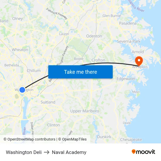 Washington Deli to Naval Academy map