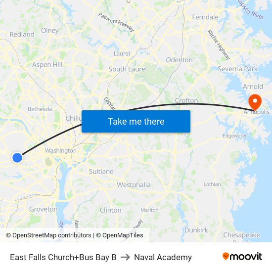 East Falls Church+Bay B to Naval Academy map