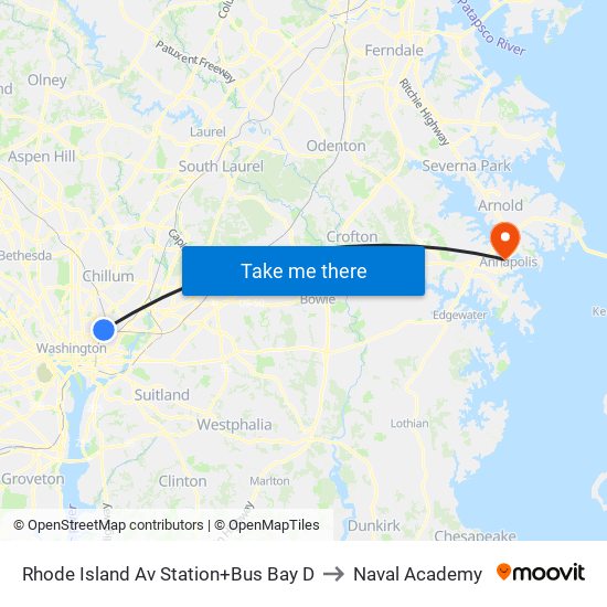 Rhode Island Ave-Brentwood+Bay D to Naval Academy map