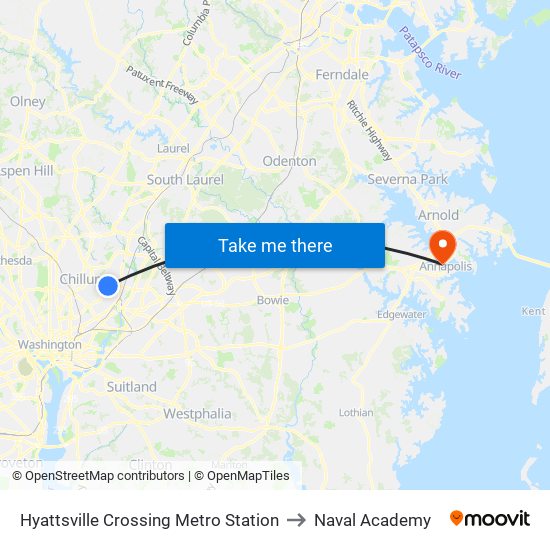 Hyattsville Crossing Metro Station to Naval Academy map