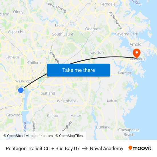 Pentagon Transit Ctr + Bus Bay U7 to Naval Academy map