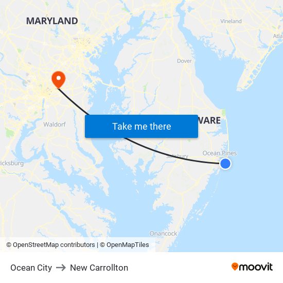 Ocean City to New Carrollton map