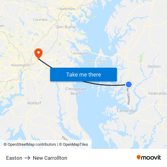 Easton to New Carrollton map