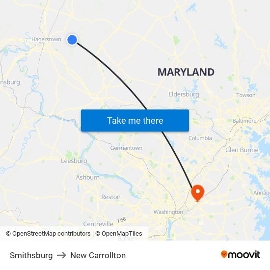 Smithsburg to New Carrollton map
