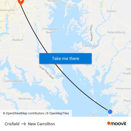 Crisfield to New Carrollton map