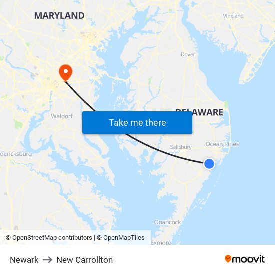 Newark to New Carrollton map