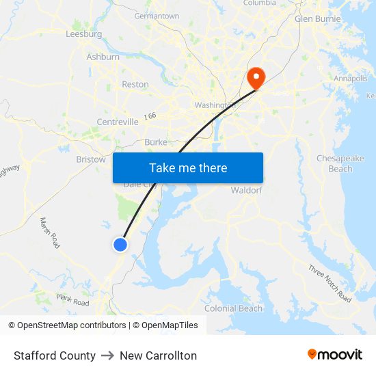 Stafford County to New Carrollton map