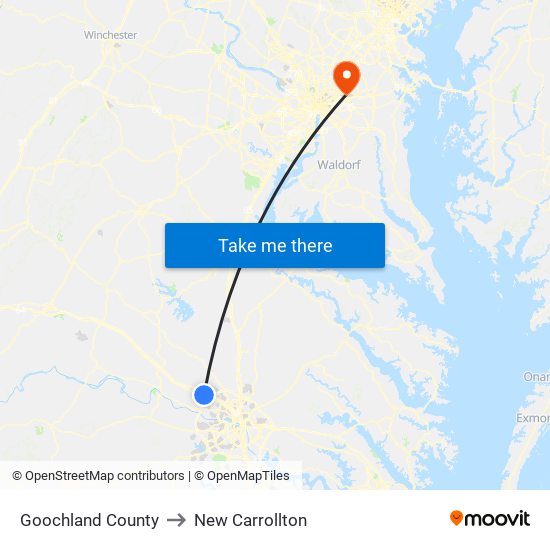 Goochland County to New Carrollton map