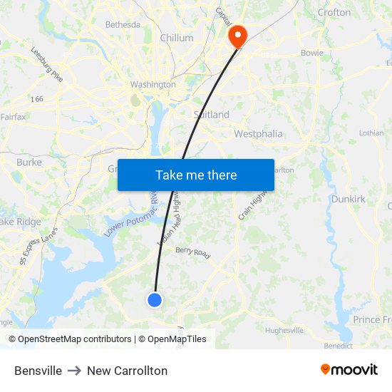 Bensville to New Carrollton map