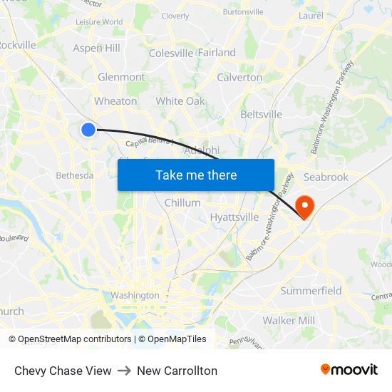 Chevy Chase View to New Carrollton map