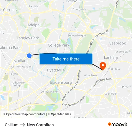 Chillum to New Carrollton map