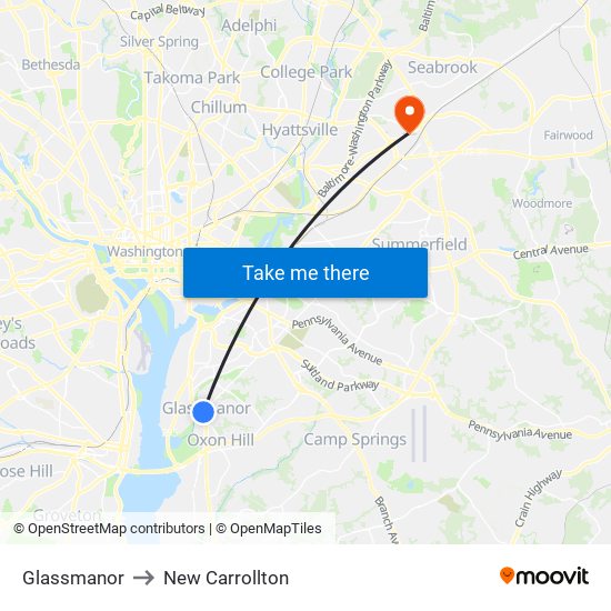 Glassmanor to New Carrollton map