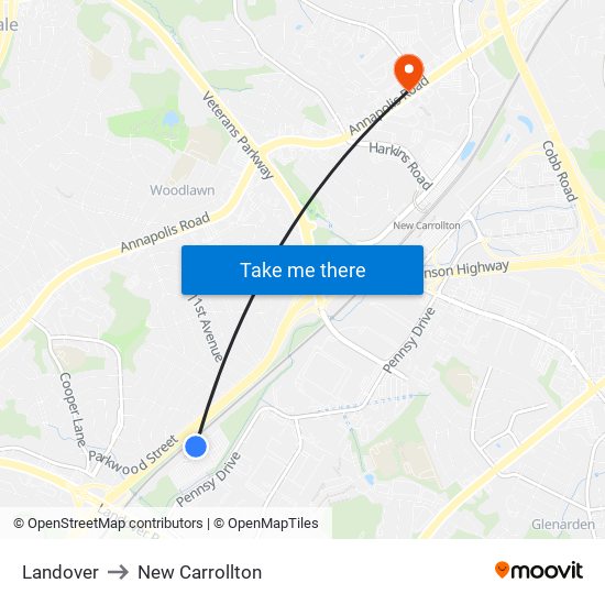 Landover to New Carrollton map