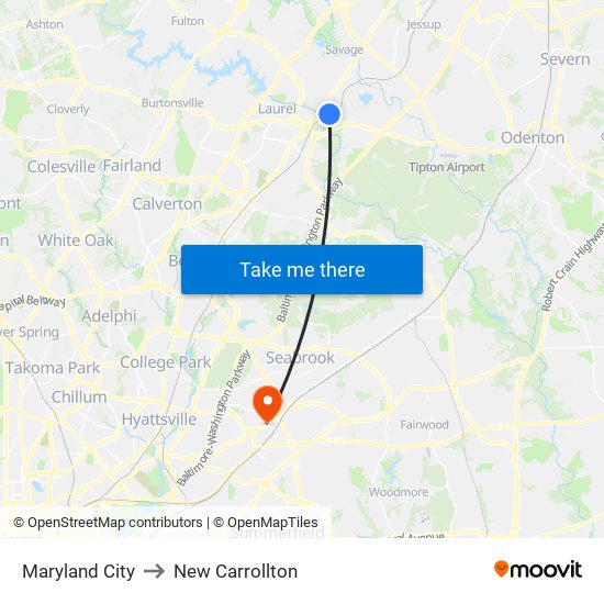 Maryland City to New Carrollton map