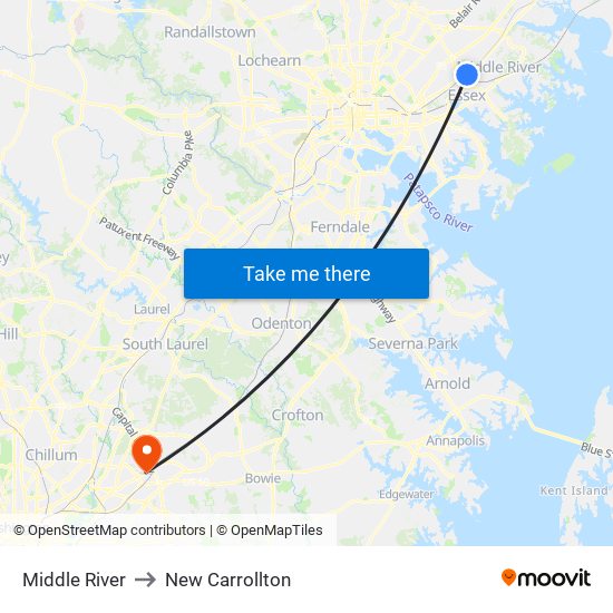 Middle River to New Carrollton map