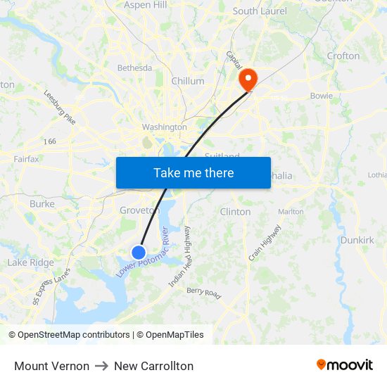 Mount Vernon to New Carrollton map